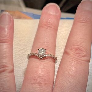 Charmed Aroma Silver Wishbone Ring W/Cubic Zirconia Centre Stone-Size 7